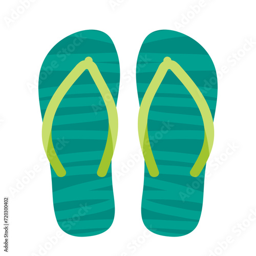 Flip flops isolated on white background. Blue green Slipper icon. Vector illustration. Summer beach shoes. Men's or women's footwear. Beach slipper, pool shoe, sea sandal.