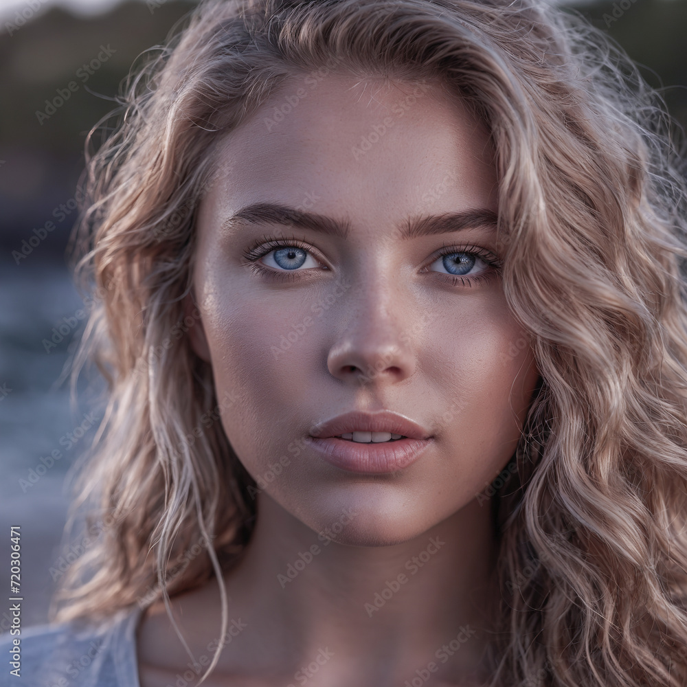 A beautiful woman stands on the seashore.
A beautiful woman stands on the seashore.