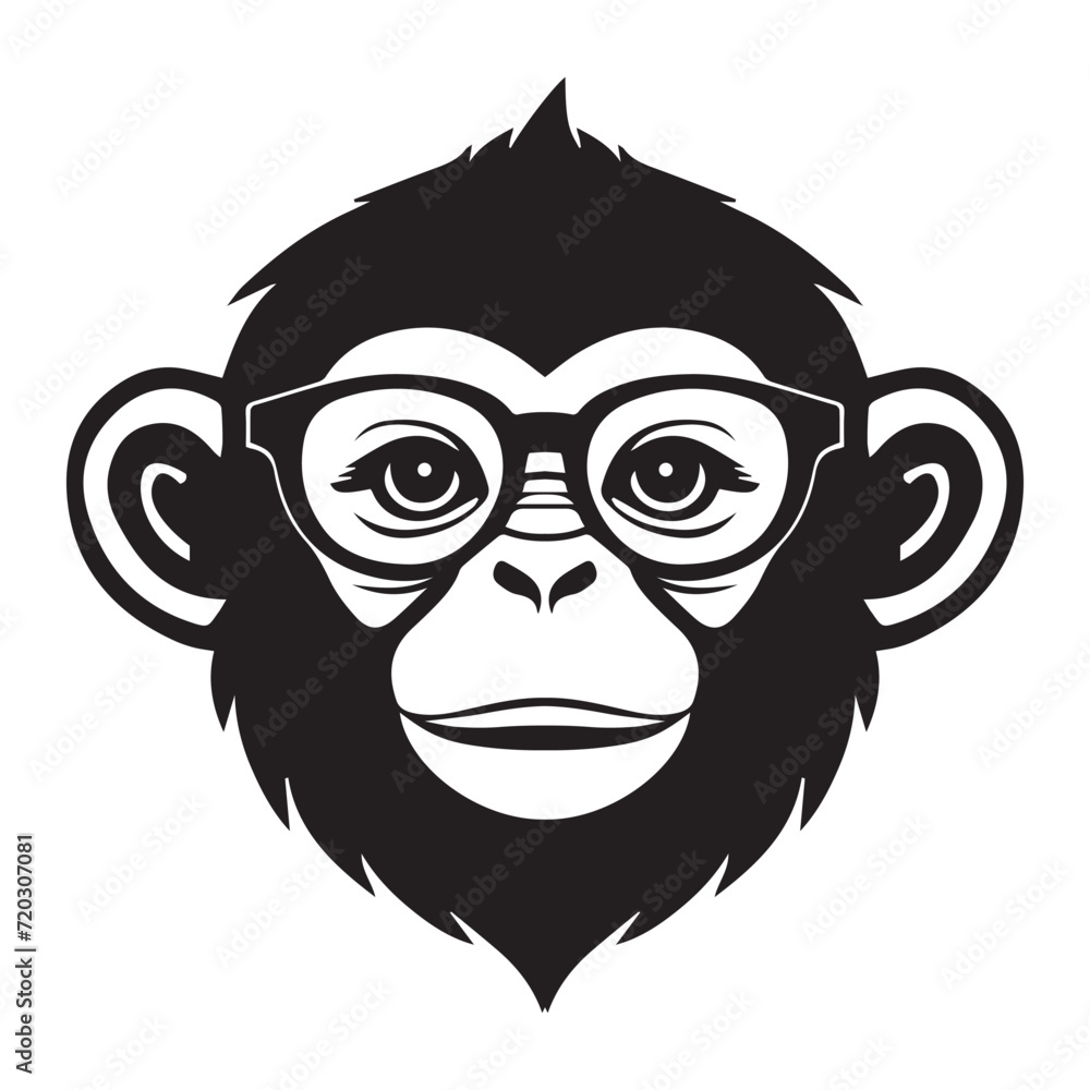 Fun Monkey face cartoon logo with eyeglass on white background