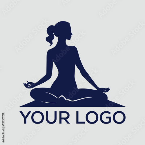 Women yoga logo lotus position on white background  photo