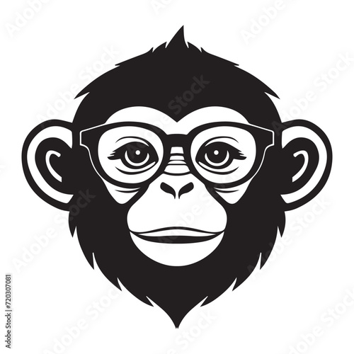 Fun Monkey face cartoon logo with eyeglass on white background