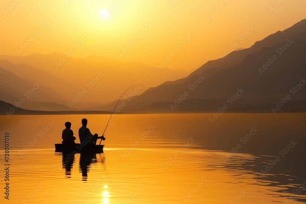 Fototapeta premium A middle eastern father and son fishing together