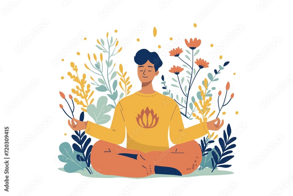 Illustration Man meditating peacefully with eyes closed