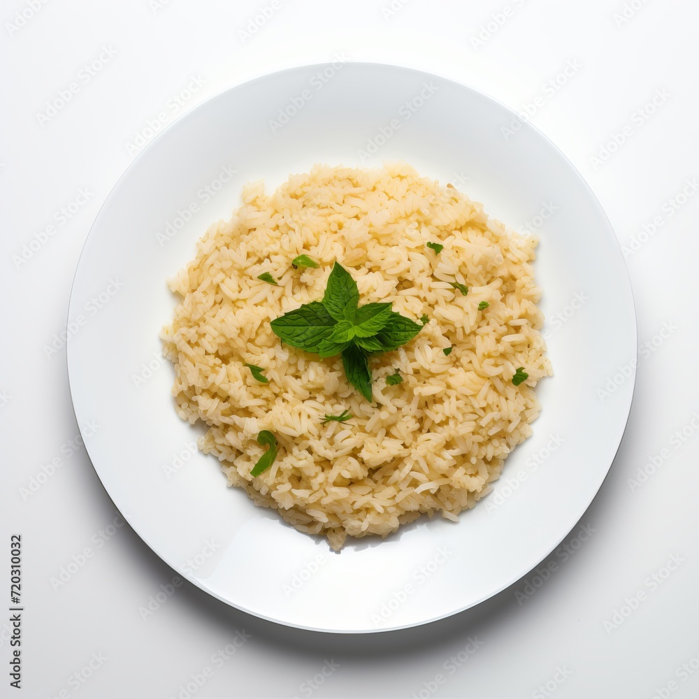 pilaf on a white plate, parsley, white background pilaf on a white plate, parsley, white background