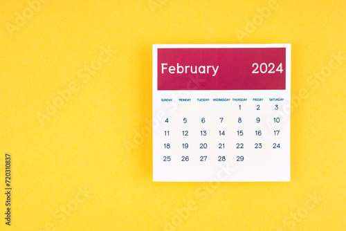 calendar page February 2024 on yellow background.