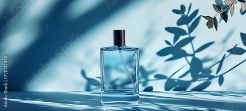 bottle of perfume on a blue background