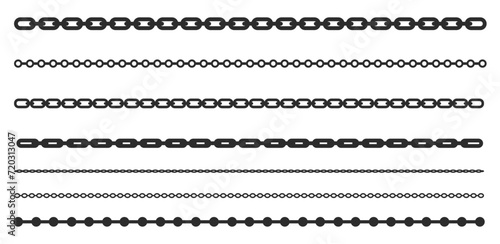 dangling chain links set design. Vector set of black lines of chain.