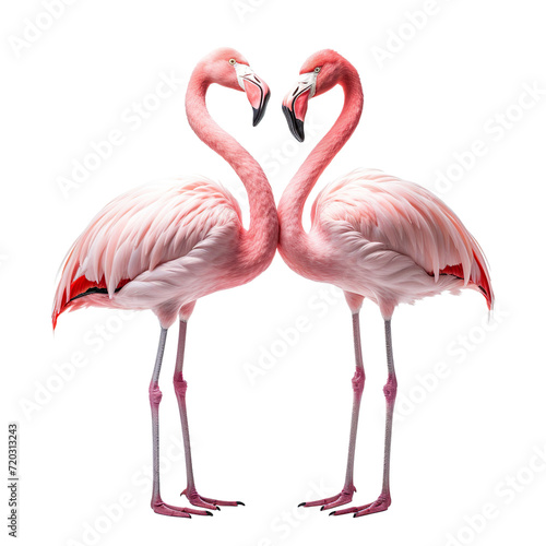 Gracefully standing two elegant pink flamingos  cut out