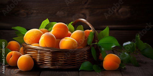 orange apricot fruits in a bamboo basket with blur background