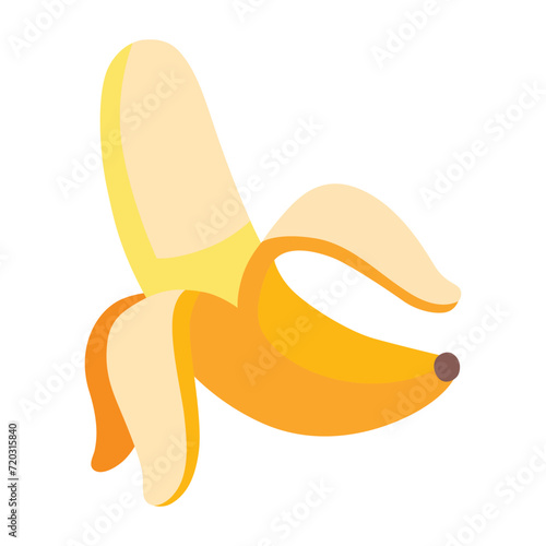 Banana icon design. Isolated ripe banana, peeled and ready to eat. Snack for child, monkey sign emoji design.