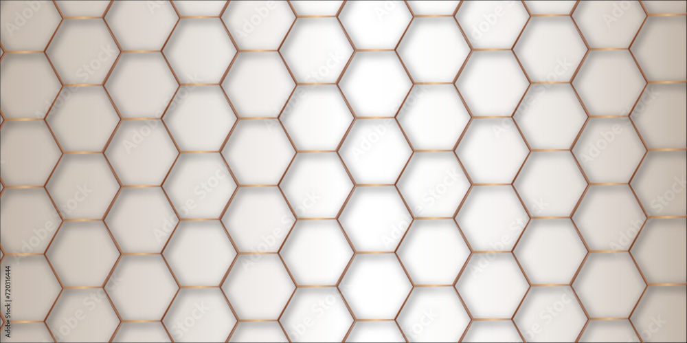 Naklejka premium abstract seamless hexonal stock swirly metal pattern background. hexagonal geometric hexagon print texture background banner panorama. 3d illustration. Hexagon shelf for mock up of copy space.