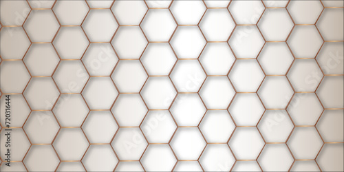 abstract seamless  hexonal stock swirly metal pattern background. hexagonal geometric hexagon print texture background banner panorama. 3d illustration. Hexagon shelf for mock up of copy space.