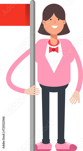 Woman Character Holding Flag Pole 
