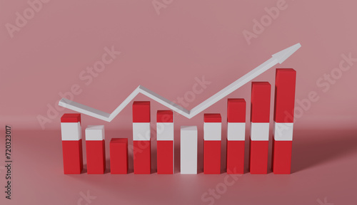 Denmark Flag Bar Chart Graph Increasing Values on Pastel Color Background