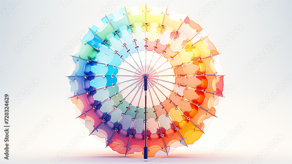 multicolour open umbrella with white  background, Generative Ai