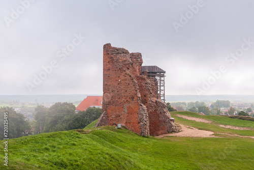 View of the ruins of the fortress wall of the Novogrudok castle in Belarus photo