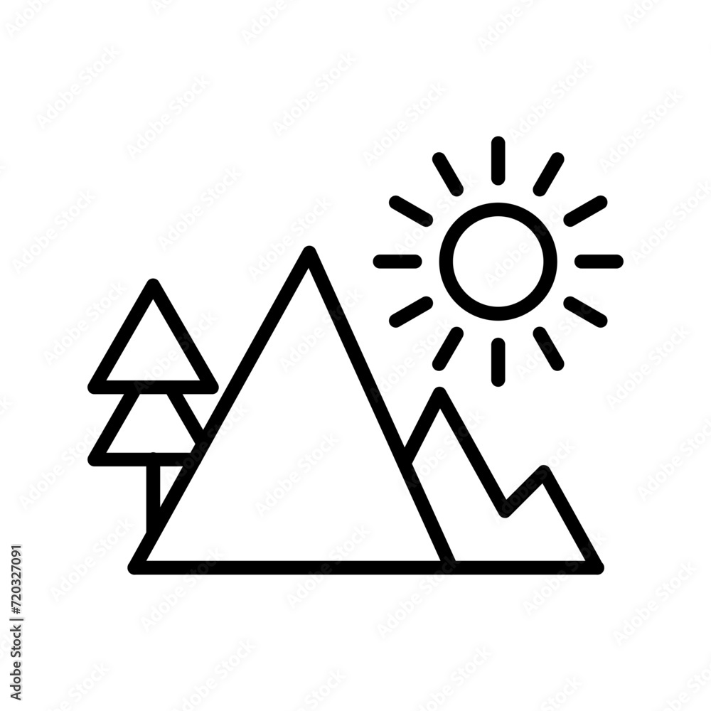 illustration of a mountain With Sun And Trees illustration of a mountain With Sun And Trees