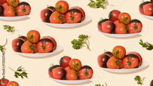 Pattern with juicy tomatoes and delicate background