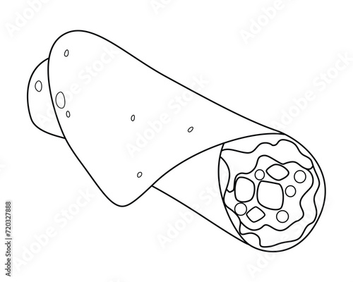 Shawarma Middle Eastern Food Vector Cartoon Illustration BW