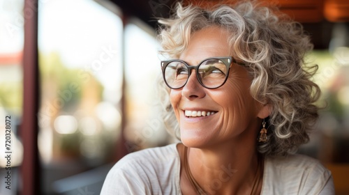 Mature woman wearing glases smiling 