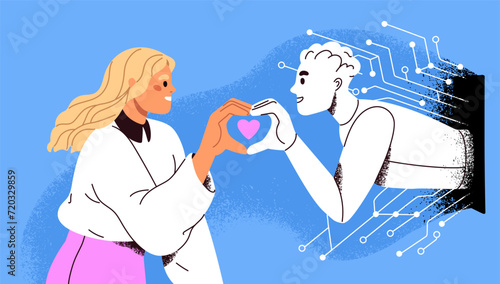 AI and human love concept. Woman and artificial intelligence in romantic rela...