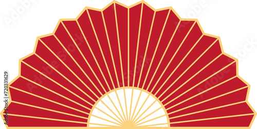 Folding Hand fan asian style, semicircular shape, illustration and decoration, flat design, 2D front view.