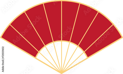 Folding Hand fan asian style, semicircular shape, illustration and decoration, flat design, 2D front view.