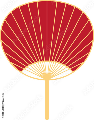 Folding Hand fan asian style, semicircular shape, illustration and decoration, flat design, 2D front view.