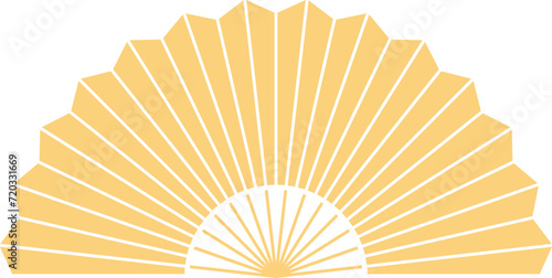 Folding Hand fan asian style, semicircular shape, illustration and decoration, flat design, 2D front view.

