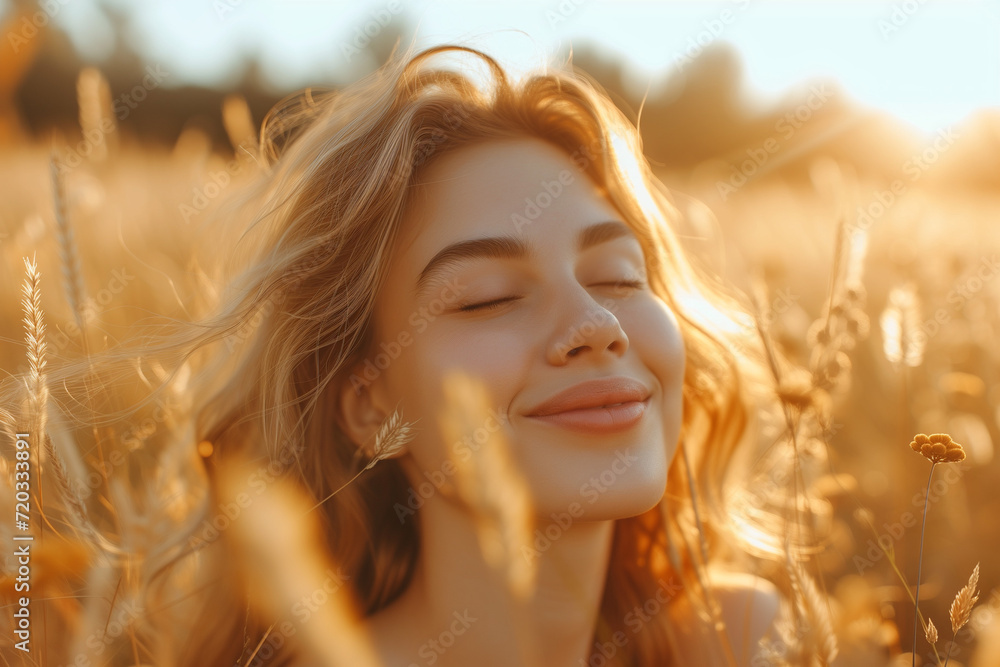 feel good portrait of a woman in a field of wheat feel good portrait of a woman in a field of wheat