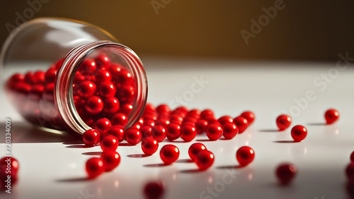 jar and scattered red beads