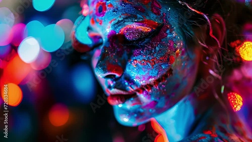 Glowinthedark face paint and body art adding to the neon party atmosphere. photo
