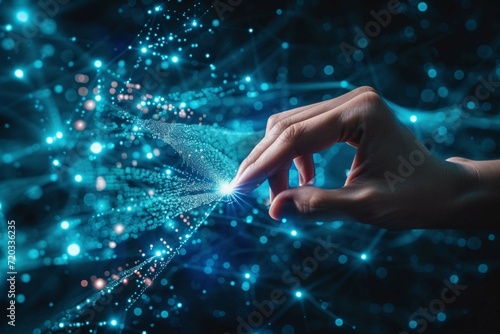 Hand touching Telecommunication network and wireless mobile internet technology with 5G LTE data connection of global business, fintech, blockchain. © Amer