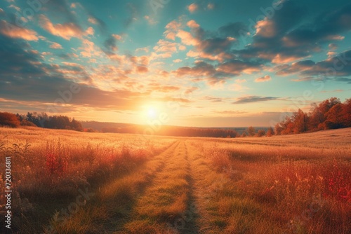 Happy thanksgiving day concept: Beautiful meadow and sky autumn sunrise background © Amer