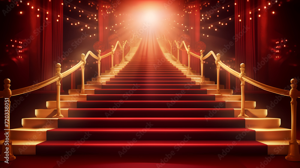 Red carpet staircase background, VIP entrance, night awards ceremony Red carpet staircase background, VIP entrance, night awards ceremony