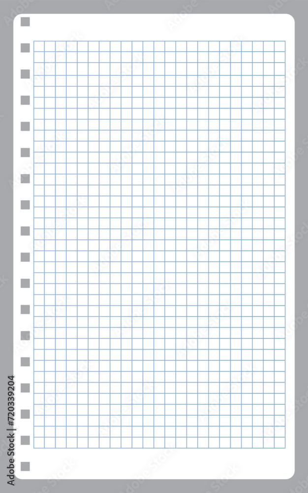 Lined paper background. White notebook sheet with blue grid banner Lined paper background. White notebook sheet with blue grid banner