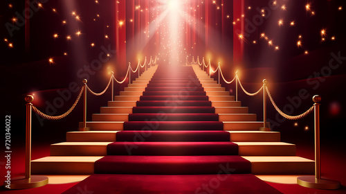 Red carpet staircase background, VIP entrance, night awards ceremony photo