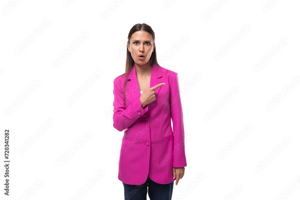 young slender caucasian brunette boss woman wears a lilac jacket young slender caucasian brunette boss woman wears a lilac jacket