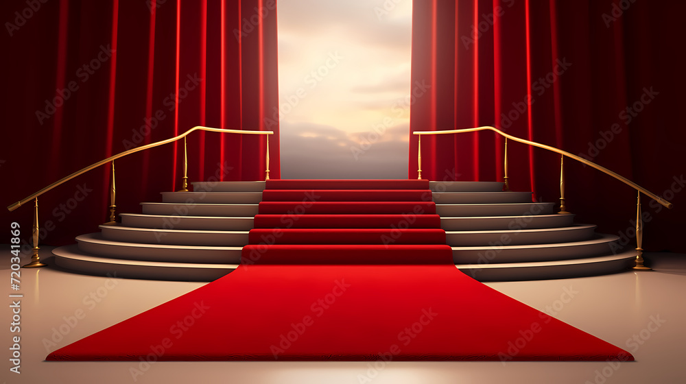 Red carpet staircase background, VIP entrance, night awards ceremony Red carpet staircase background, VIP entrance, night awards ceremony