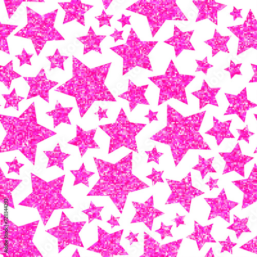 Barbie pink stars on white background. Random stars. Vector seamless pattern. Pink glitter © kastanka