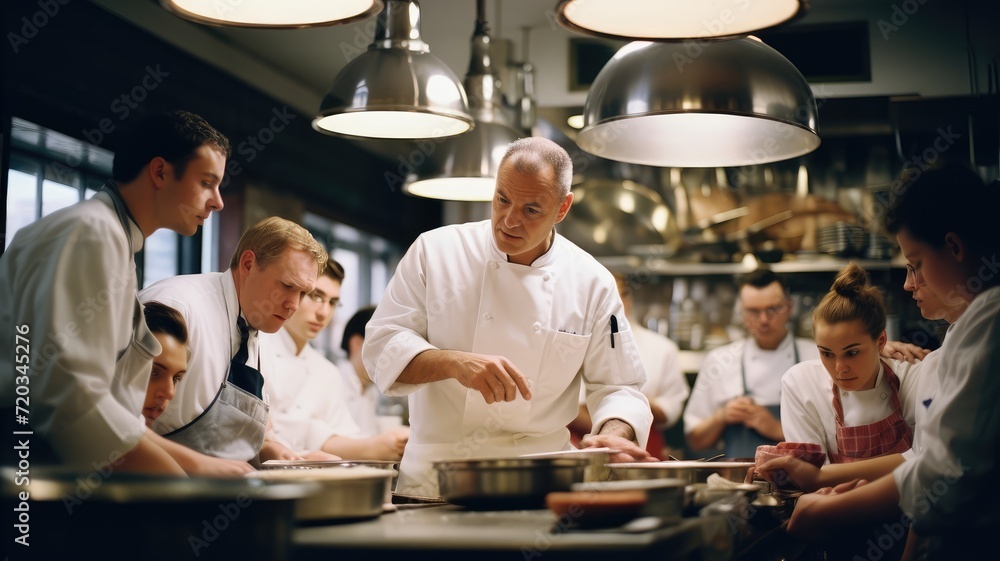 Action of Professional chef working in restaurant kitchen n a dark background Action of Professional chef working in restaurant kitchen n a dark background