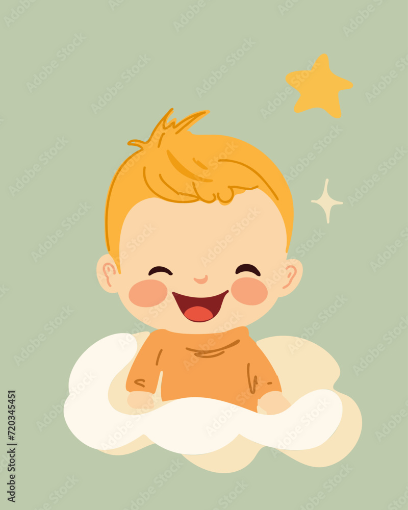 Funny red-haired little cheerful baby boy, vector illustration