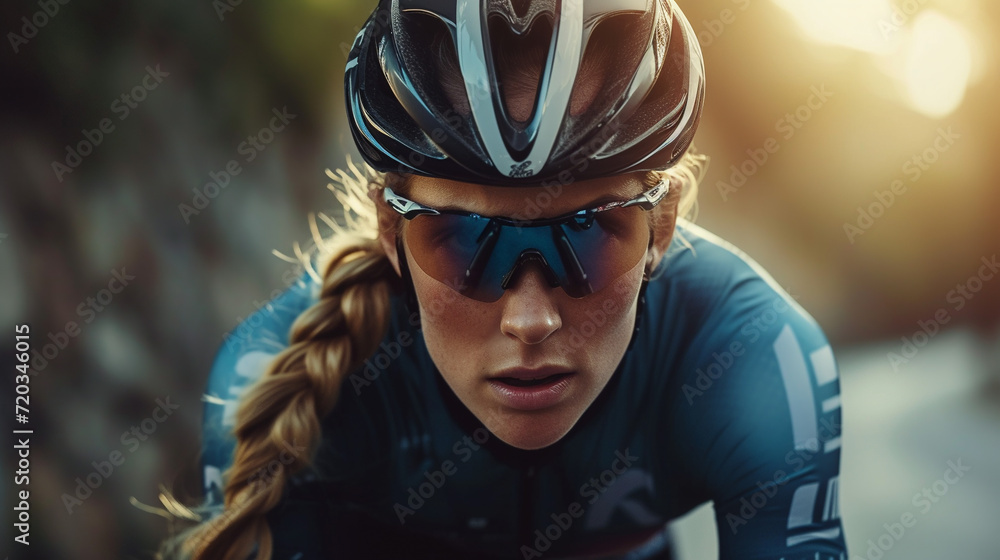 Professional female cyclist ride on bicycle. Professional female cyclist ride on bicycle.