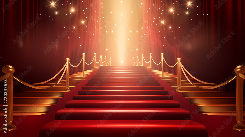 Luxurious and elegant red carpet staircase, holiday awards ceremony event Luxurious and elegant red carpet staircase, holiday awards ceremony event