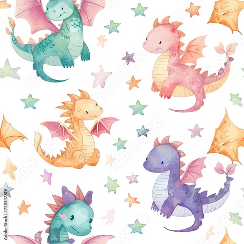 pattern vector cute watercolor dragon pastel