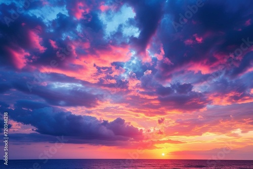 Majestic real sunrise sundown sky background with gentle colorful clouds