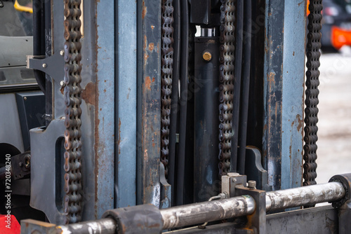Forklift lifting chain close up