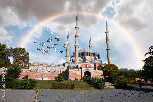 Selimiye Mosque with bright blue sky - Edirne, Turkey