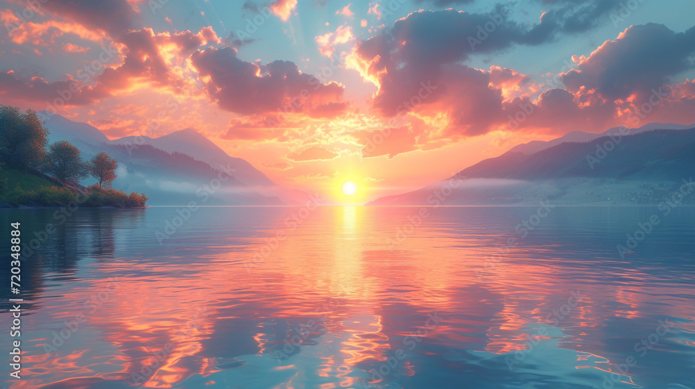 Mountain lake sunrise