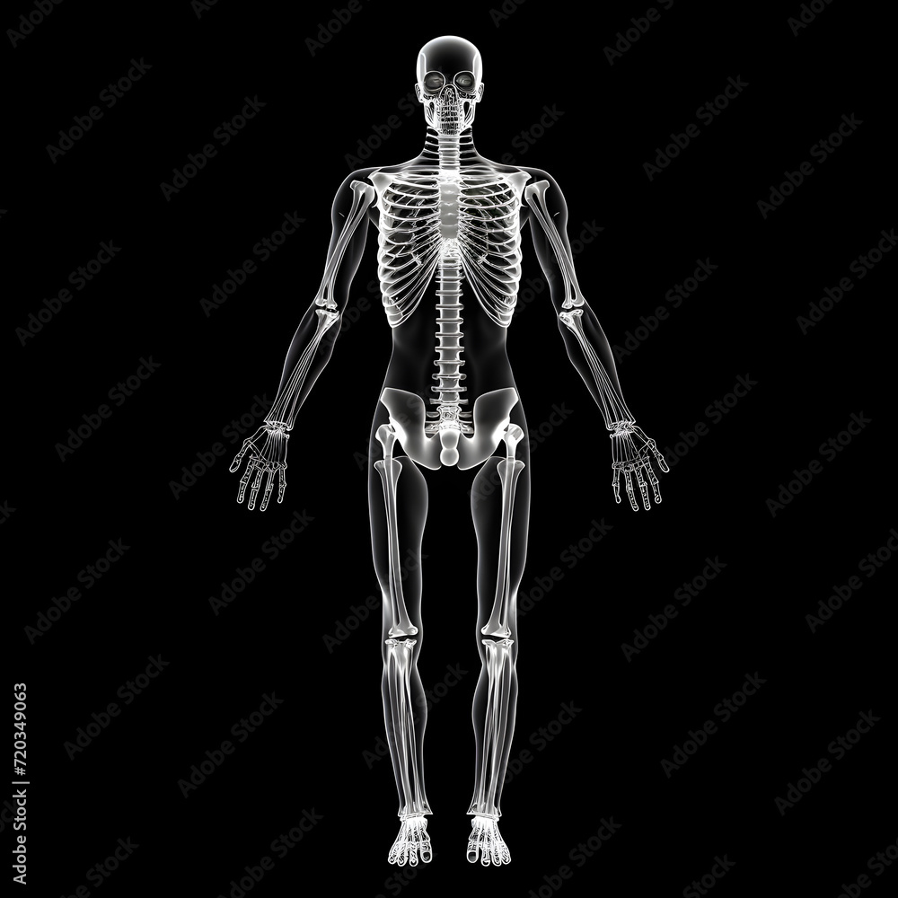 X-ray full body scan of a white skeleton X-ray full body scan of a white skeleton